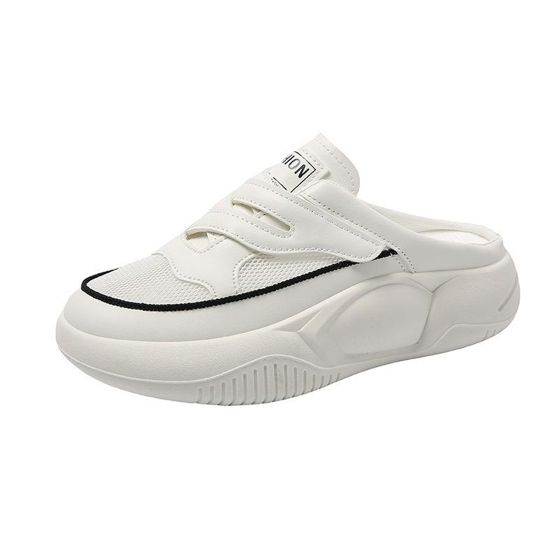 Fashion 2025 Women Baotou Mesh Casual Shoes Summer Lazy Slippers Fashion Breathable Soft-soled Round-toe White Sandals Zapatos De Mujer