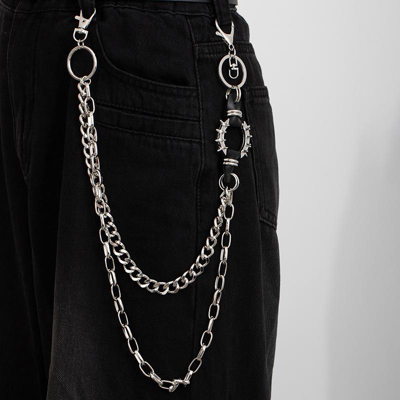 Punk Rock Metal Layered Chain Unisex Waist Key Chain For Jeans Hip-Hop Pants Fashionable Belt Chain Jewelry