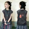 Korean Style Girls' Sleeveless Round Neck Cotton T-Shirt - Trendy Summer Fashion