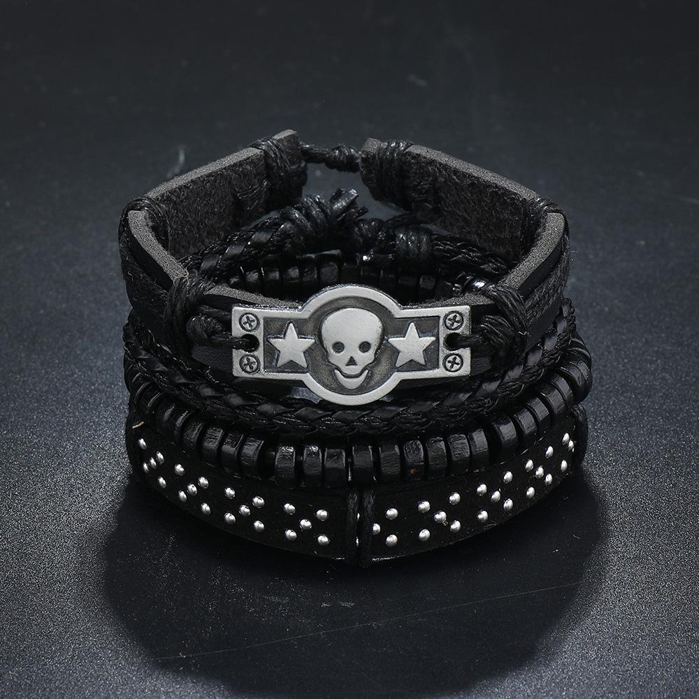 Punk Style Personality Rivet Fashion Skull Fashion Bracelet, Men's Hand-woven Multi-layer DIY Suit Bracelet