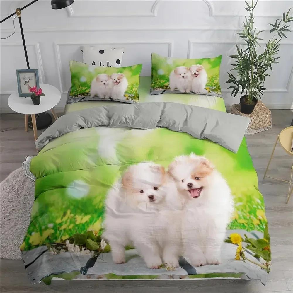 Topp Pomeranian Hund Kung Drottning Påslakan Valp Sängkläder Set för Tonåringar Vuxna Husdjur Djur Färgglad Himmel Polyester Täcke Överdrag storlek