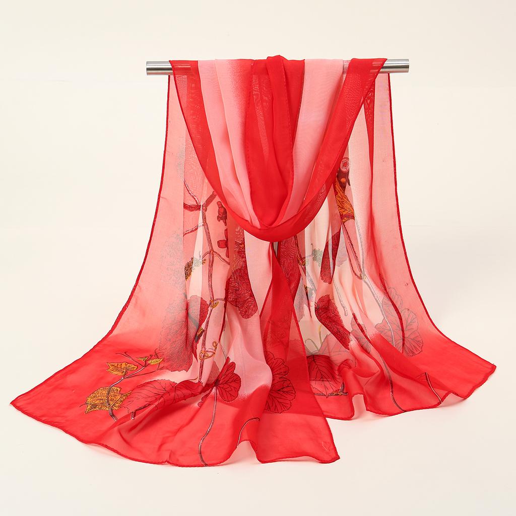 Spring Summer Printed Chiffon Silk Shawls Ginkgo Leaf Scarf Compact Lightweight Scarf Travel Sun Protection Scarf Wrap For Women