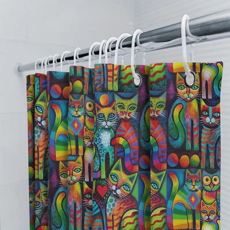 Colorful Cat Shower Curtain Cute Kitten Bathroom Decor Washable Fabric Liner Artistic Pet Lover Gift Home Decoration Modern Styl