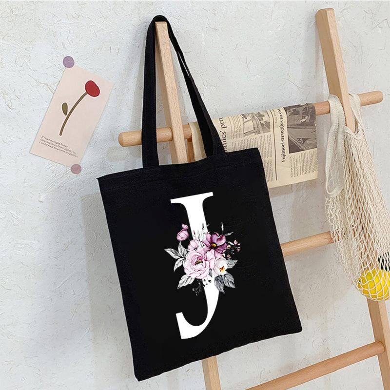 Alphabet24 Letter Print Student Portable Canvas Bag Tote Bag Large Capacity Messenger Bag