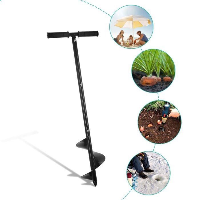 AIMOONSA Tarière manuelle hélicoïdale de jardin 15 cm x 85 cm – poignée T, acier