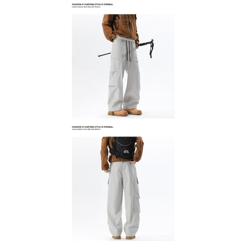 Men Vintage Crinkled Loose Outdoor Functional Hiking Cargo Paratrooper Pants