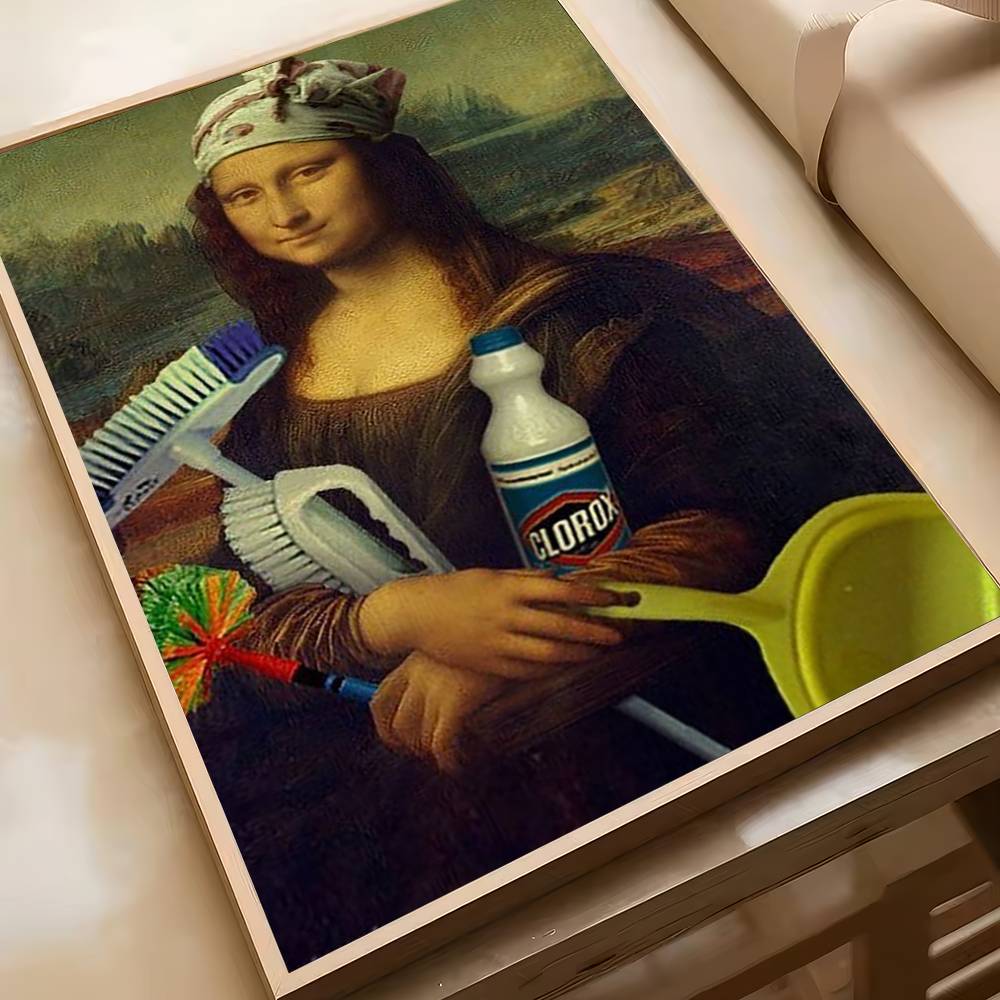 Funny Bathroom Toilet Decoration Painting Mona Lisa Wearing Pearls Girl With Roll Paper Canvas Prints Posters Home Wall Decor