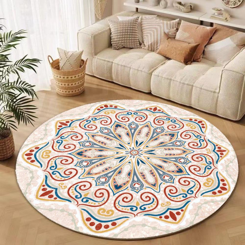Retro Round Rug Holiday Decor Cozy Living Room Bedside Rug Winter Seasonal Home Gift Office Garden, Patio, Balcony, Sunroom