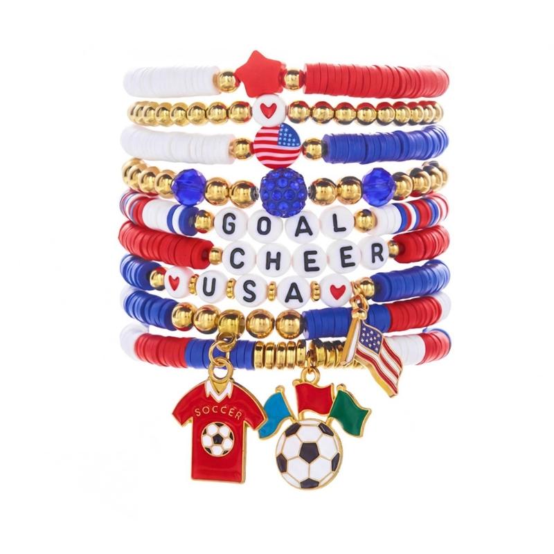 Soccer Themed Bracelets With Football Charm For Women And Men Elastic Adjustable Wristbands For Fan
