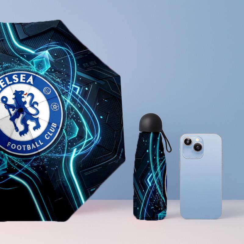 Chelsea FC Pattern Printed Mini 5 Folds 8 Ribs Compact Umbrella Windproof Waterproof Lightweight Portable Folding