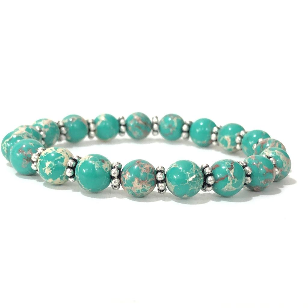 8mm Round Light Green Copper Turquoise Gemstone Beads Bracelet 7.5" Designer Beads Bracelet For Women CSB-5