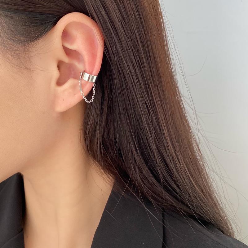 LATS Simple Fashion Punk Chain Ear Cuff for Women Clip on Earrings Gold Color Ear Cuff Non-Piercing Earring Trendy Zircon Gift