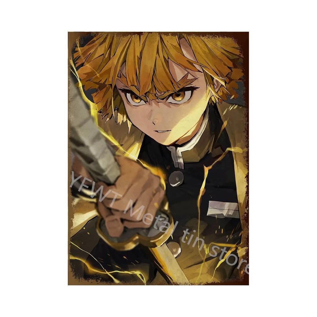 Demon Slayer Tin Sign Vintage Anime Metal Poster Colorful Wall Art Iron Plaque Retro Home Decoration for Bar Cafe Living Room