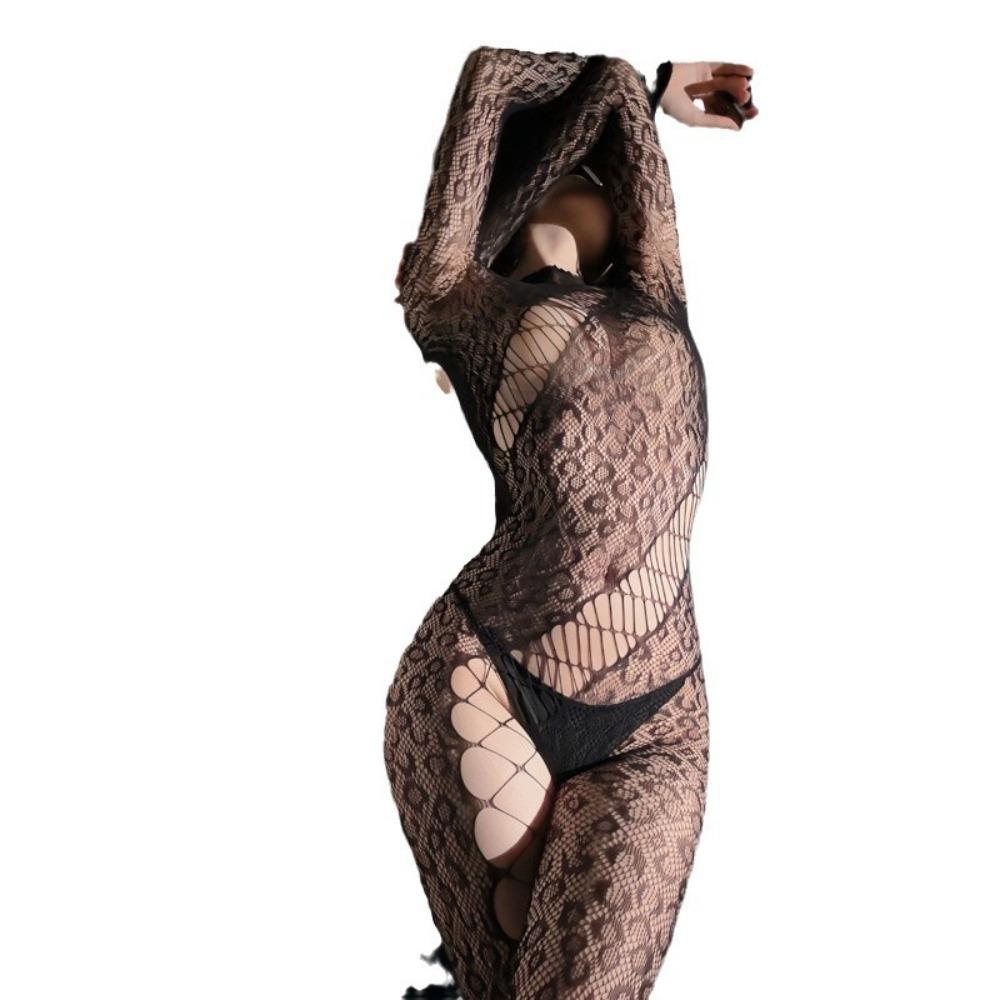 Domila's New Irregular Mesh Skin-penetrating Leopard Print Tights, Sex Underwear Backless Hollow Perspective Mesh