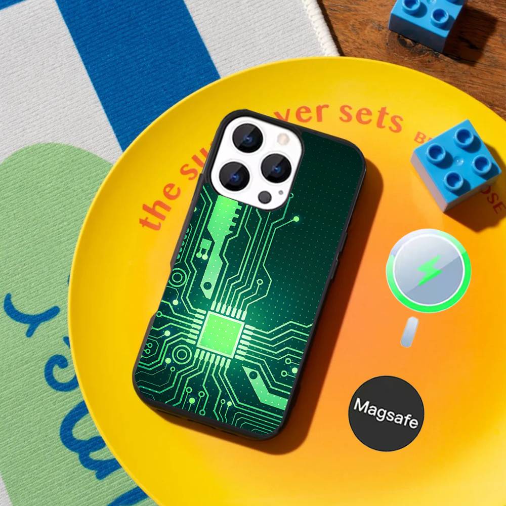 

Science Circuit Board Shockproof Black Phone Case For iPhone 17,16,15,14,13,12Pro,Max,Plus,Mini,SE4,E Magnetic Wireless Charging iPhone17PRO