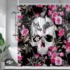 Creative Skull and Pink Polka Dot Bow Design Waterproof Shower Curtain,Unique Halloween Themed Home Decoration for Your Bathroom