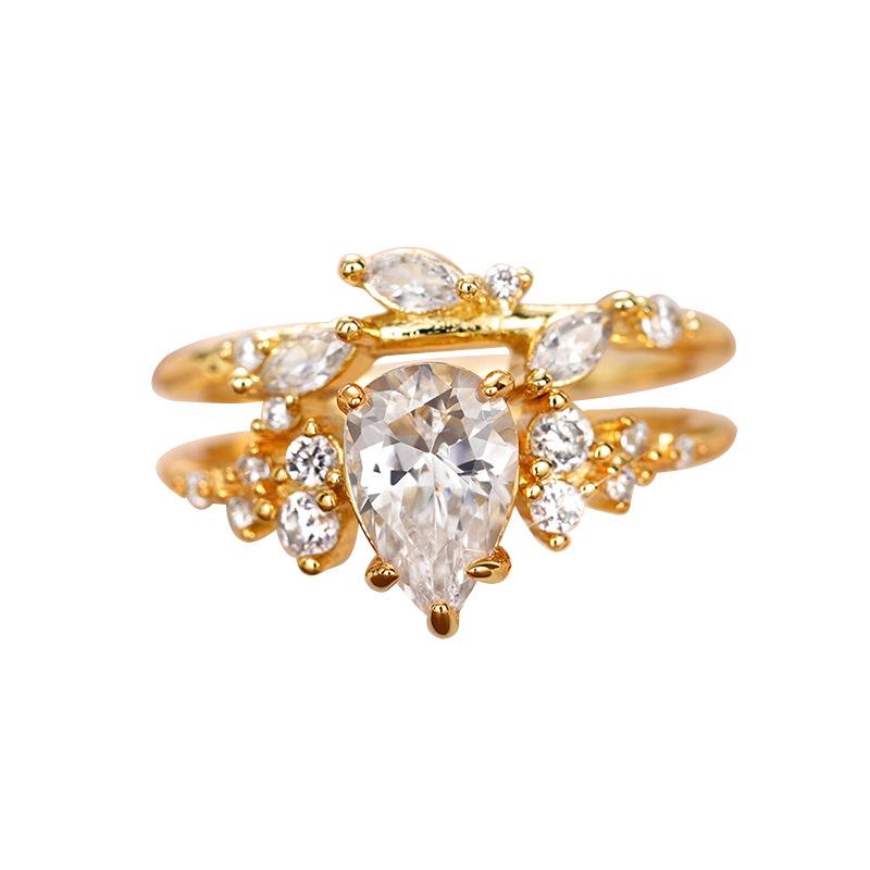 Trendy Bridal Sets Rings with Waterdrop Cubic Zirconia Romantic Women's Accessories Anniversary Party New Luxury Jewelry