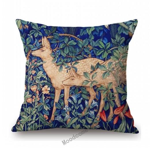 Klassisches britisches Design, William Morris, Walter-Kranich, Tiermuster, Hase, Pfau, Fuchs, Kaninchen, Waldblau, Sofa-Kissenbezug