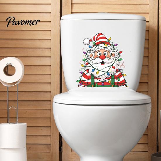 Santa Bathroom Decals Christmas Toilet Stickers, Waterproof Funny Claus Lid Seat Decals, Self-Adhesive Holiday Decor Water Tank Sticker, Cute
