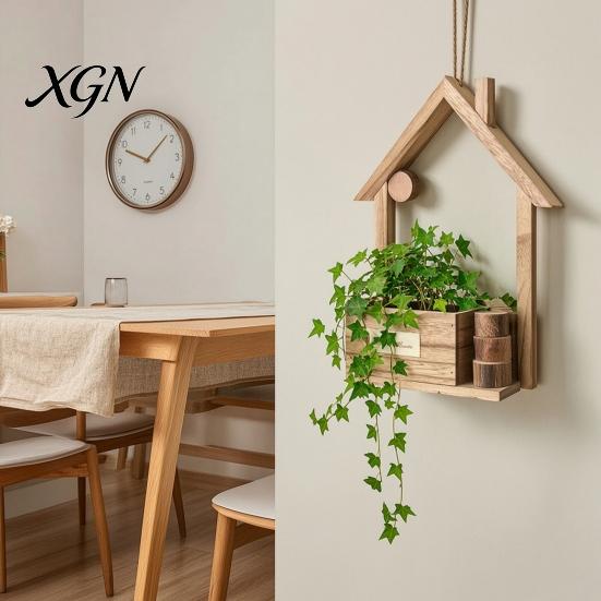 Rustic Home Wall Decoration Wooden Planter, Creative Hanging Flower Pot Basket for Indoor Plants Decorative Faux Flowers, Decor Living Room
