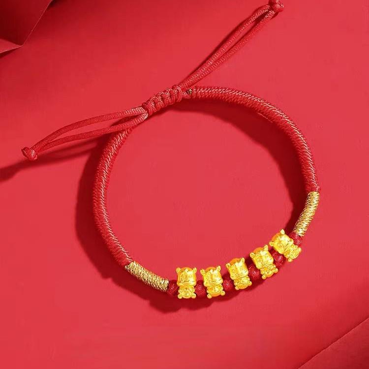 Vietnam Sand Gold Five Blessings Zodiac Horse Red Rope Bracelet for Men and Women