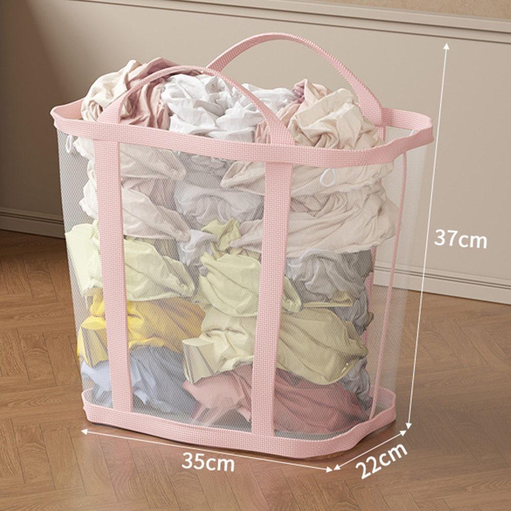 

Breathable Mesh Foldable Laundry Basket Nylon Toys Storage Bag Dirty Clothes Basket Laundry Room розовый
