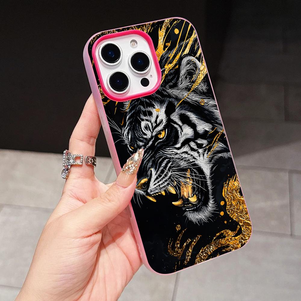 Tiger Neon Jelly Double layer Rose Red Mobile Phone Case for iPhone 17 16 15 14 13 12 11 Air Pro Max Plus Protective