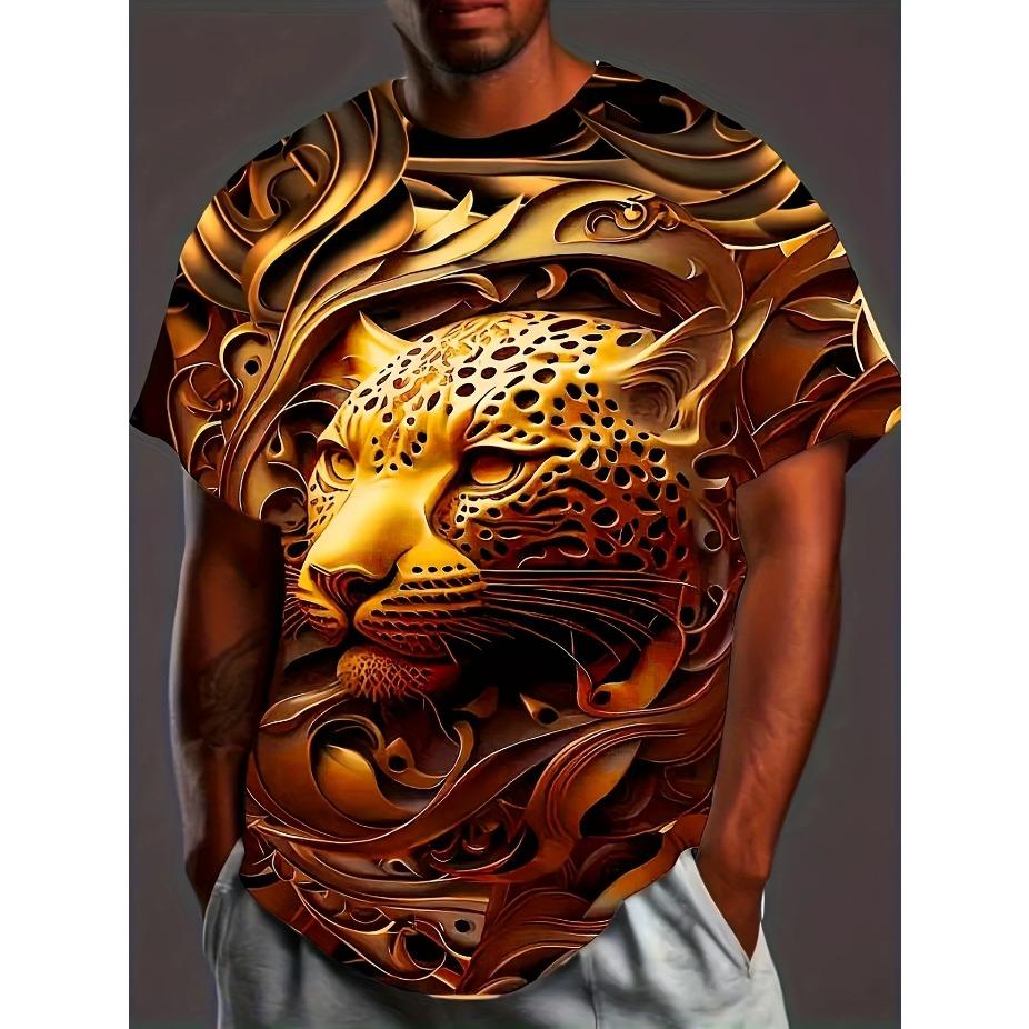 Men's Casual Short Sleeve T-Shirt - Animal Print Skull & Foliage Graphic Breathable Summer Tee Round Neck for Outdoor & Casual Wear, Summer