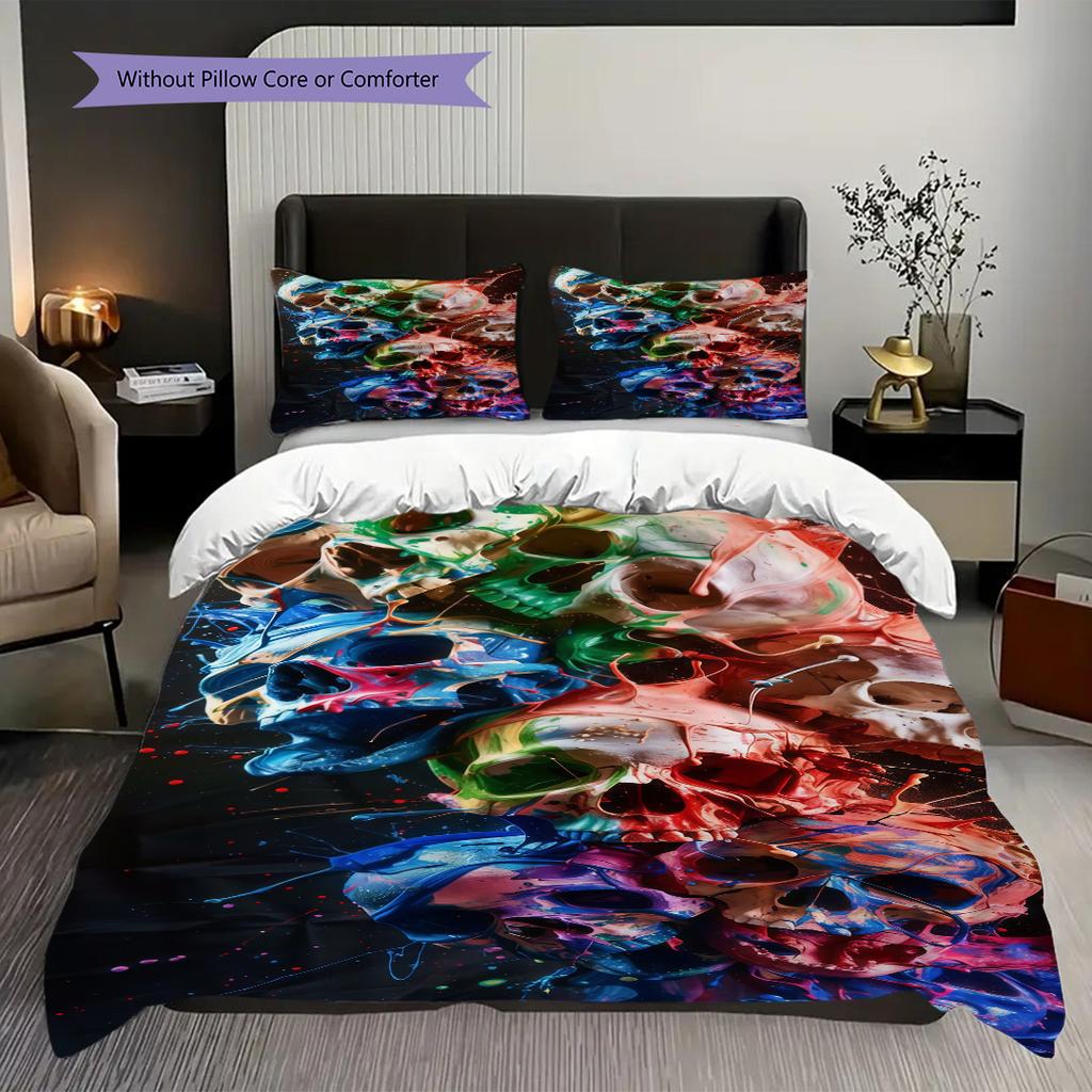 Skull Fire Set Bedding 1 Duvet Cover 2 Pillowcase Without Core Christmas Birthday Gift Duvet Cover And Pillowcase Soft And Comfortable