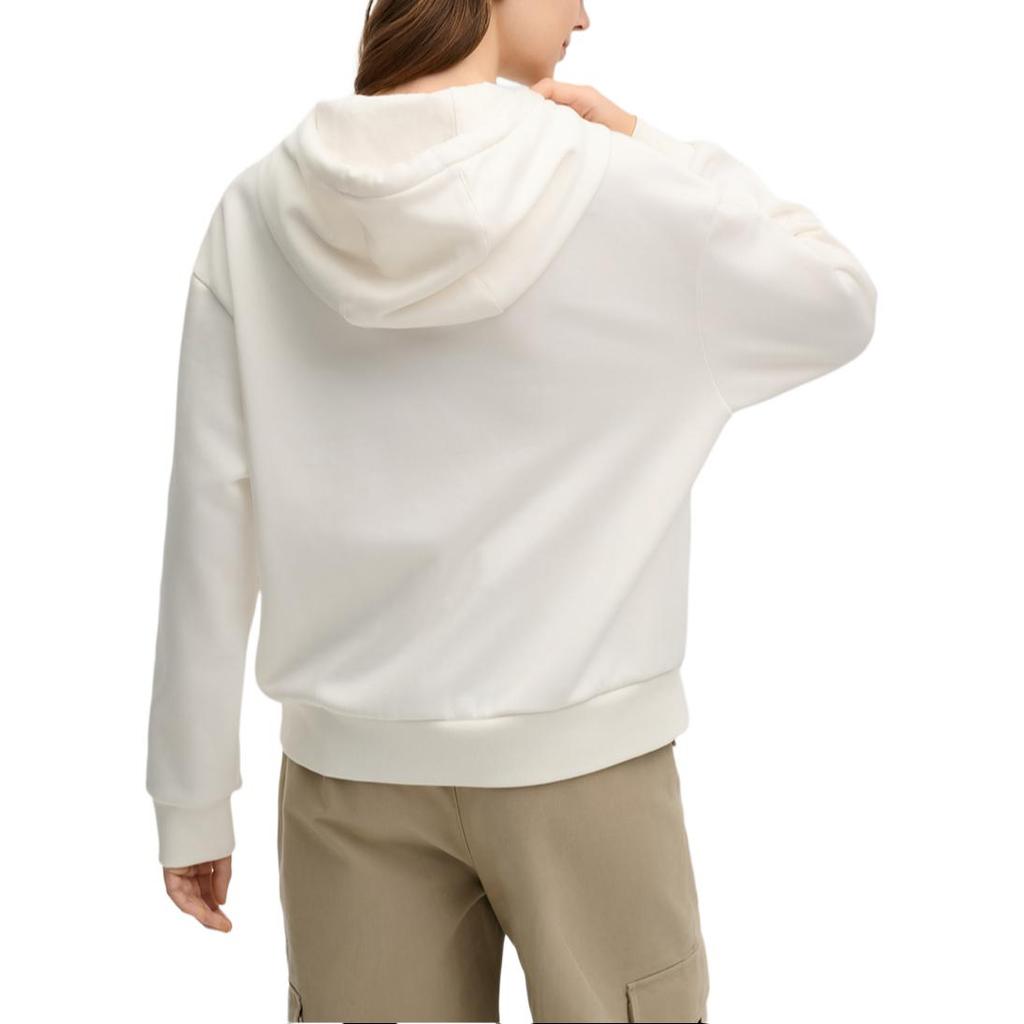 Fila Classic Versatile Fleece Hooded Sweatshirt Women Tops Cloud-Mushroom-White F11W519218FWT