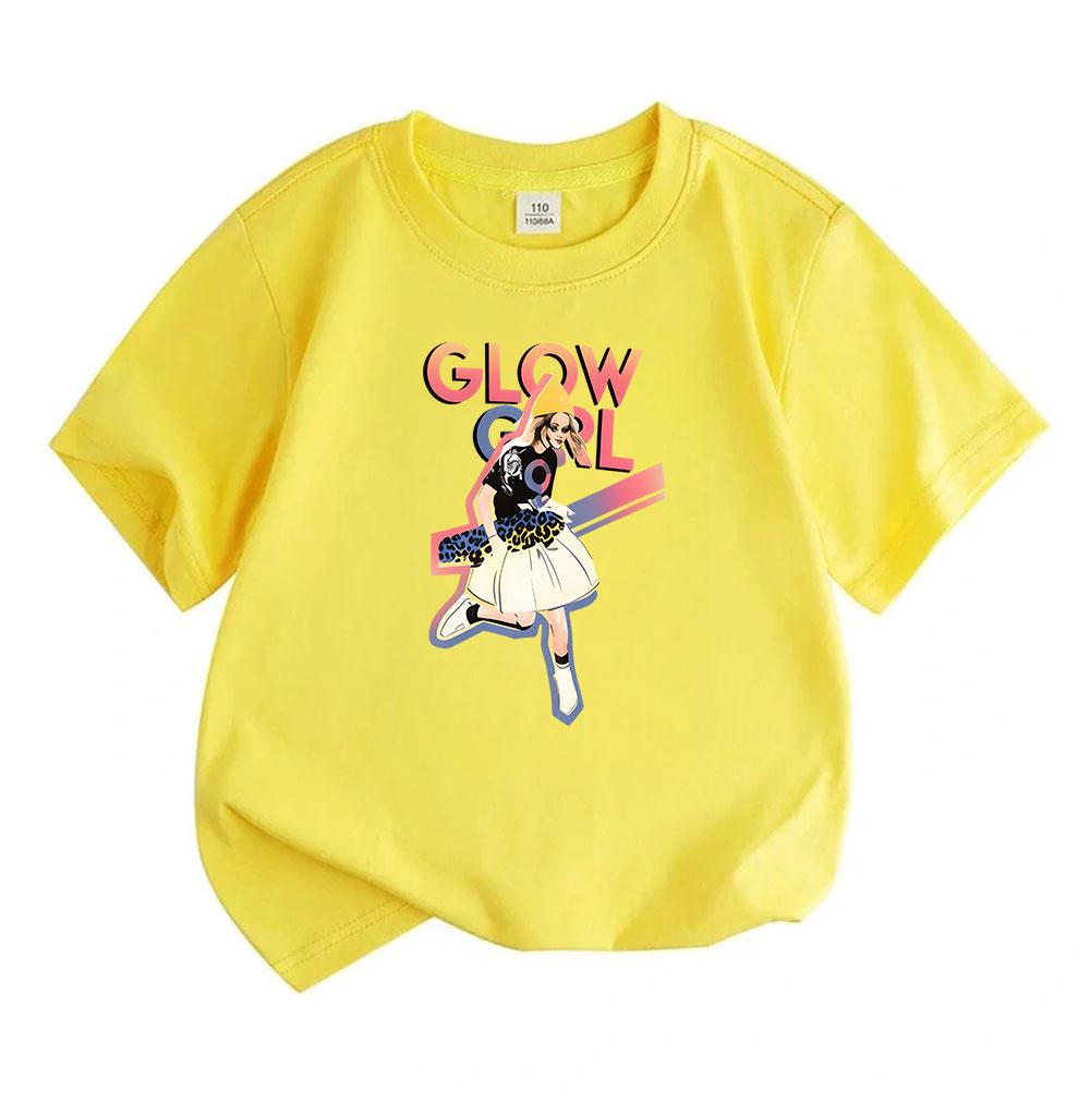 Kids Boys Girls 100% Cotton Crew Neck Short Sleeve T-shirt, Stylish Glow Girl Printed Casual Soft Breathable Tees for Daily Wear Summer Active Tops