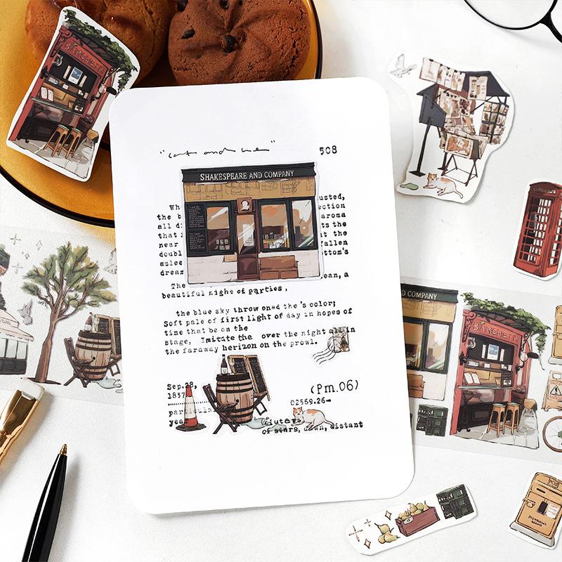 60*350mm Sketch Travel Series Vintage Journal Washi Tape Scrapbooking PET Masking Tape Scrapbook Material