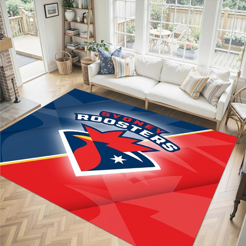 Sydney Roosters Design Crystal Velvet Carpet Cozy Non?Slip Printed Rug For Bedroom Living Room Entrance