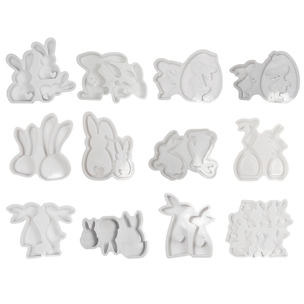 Silicone Easter Rabbit Mould DIY Animal Statue Cement Mold Non Stick Easter Egg Bunny Mold Plaster Mould for Easter Party