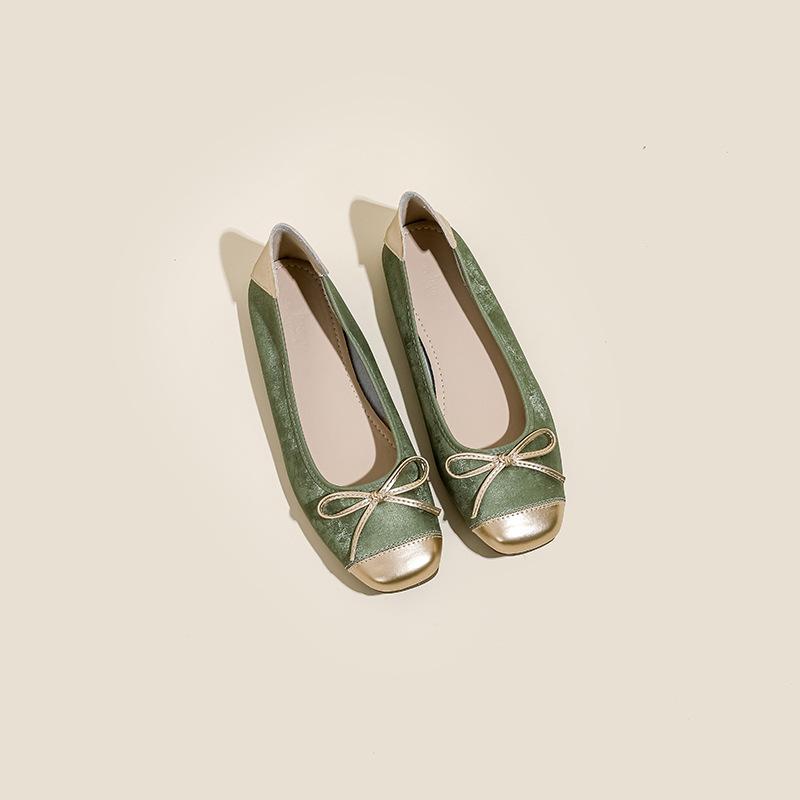 Girls' Champagne Flat Ballet Shoes with Bowknot, Soft Sole Low-Cut Grandma Shoes, Stylish Casual Single Shoes for Daily Wear XW-977-18