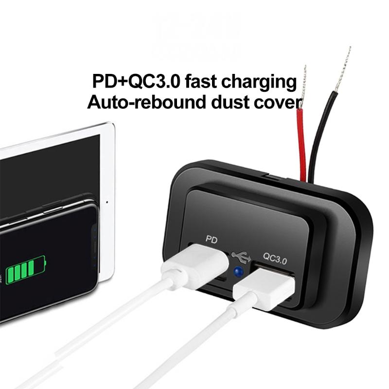 1 Set 18W Qc3.0 Usb A Port & 30W Pd Usb C Port 12V Rv Usb Outlet Charging Socket Panel With Led Light For Car Marine