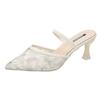 Fashion Elegant Floral High Heels Sandals for Women Plus Size Mesh Breathable Pointed Toe Slippers Summer Light Thin Heeled Shoes