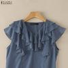 ZANZEA Women Elegant Ruffles V-neck Solid Color Sleeveless Blouse