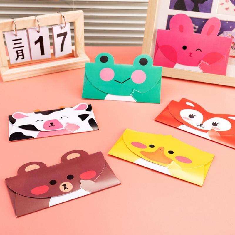 6pcs Cartoon Greeting Cards Cute Animals Fox Duck Birthday Wishes Handwritten Cards Flower Shop Baking Shop Envelopes Invitation