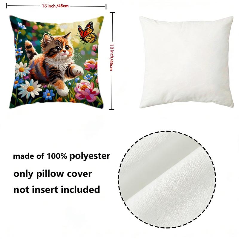 Cute Floral Kitten Square Throw Pillow Covers Pattern Cushion Cover Suitable For Sofa Bedroom Car Pillow Cover