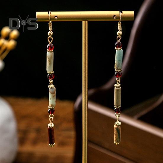 1 pár dámských visacích náušnic Dutý květ Vintage čínský styl Tvar bambusového kloubu Náušnice k Hanfu a Qipao Dlouhé střapcové visací náušnice