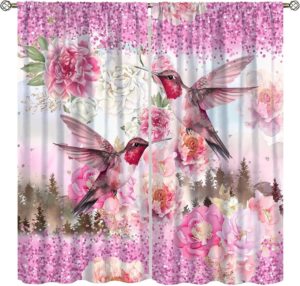 Birds Bible Verse Kitchen Curtains, Christian Rustic Flower Cross Scripture Quote Hummingbird Window Drapes For Bedroom