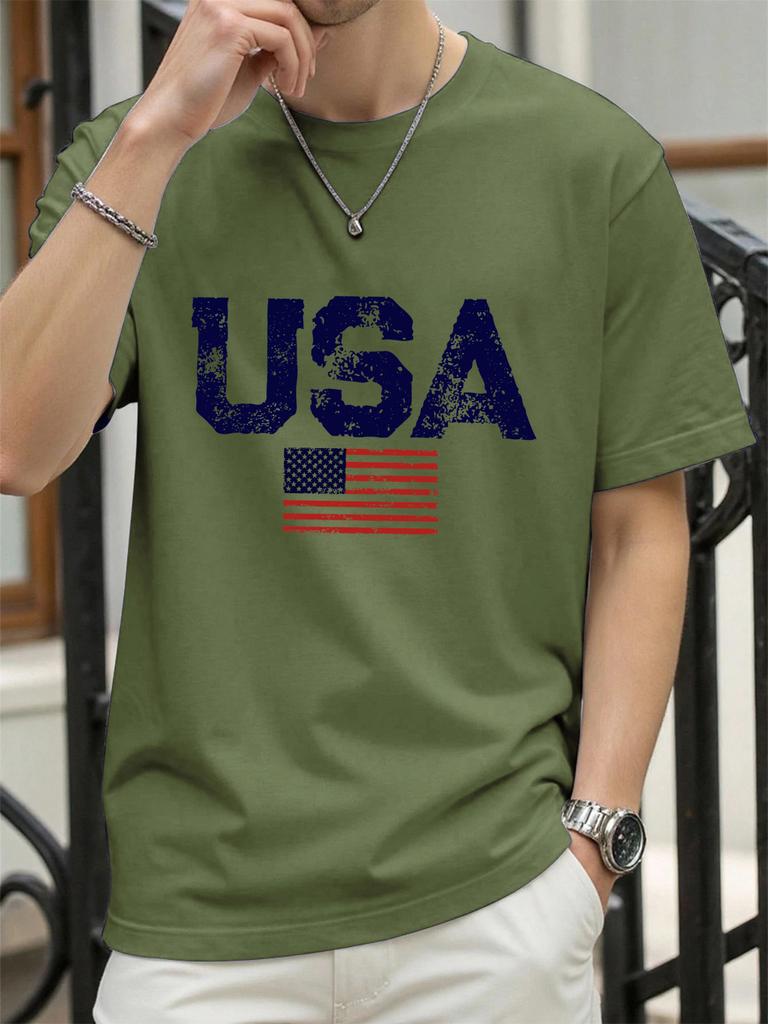 Usa Letter American Flag Prints Man TShirts Cotton T Shirt Hip Hop Summer Clothing Loose Fashion Tee Male AllMatch Streetwear
