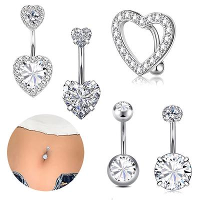 Cross-border E-commerce Inverted Heart Belly Button Ring -inlaid Zircon Double-headed Love