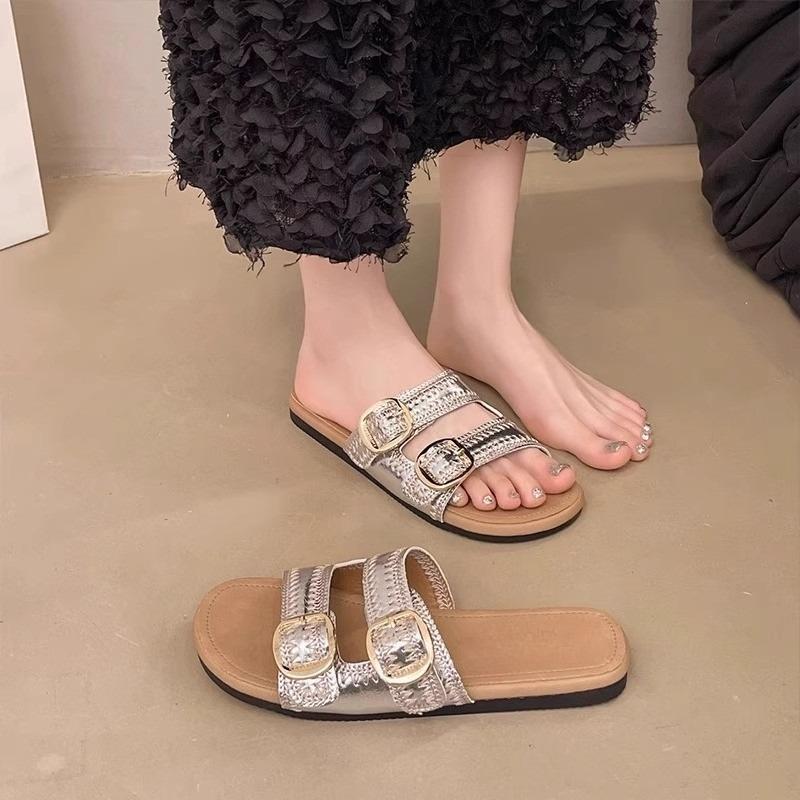 Fashion Flat Cool Slippers Women's Summer New Outward Wear Round Toe Open Toe Versatile Soft Sole Non-slip Beach Flip Slippers