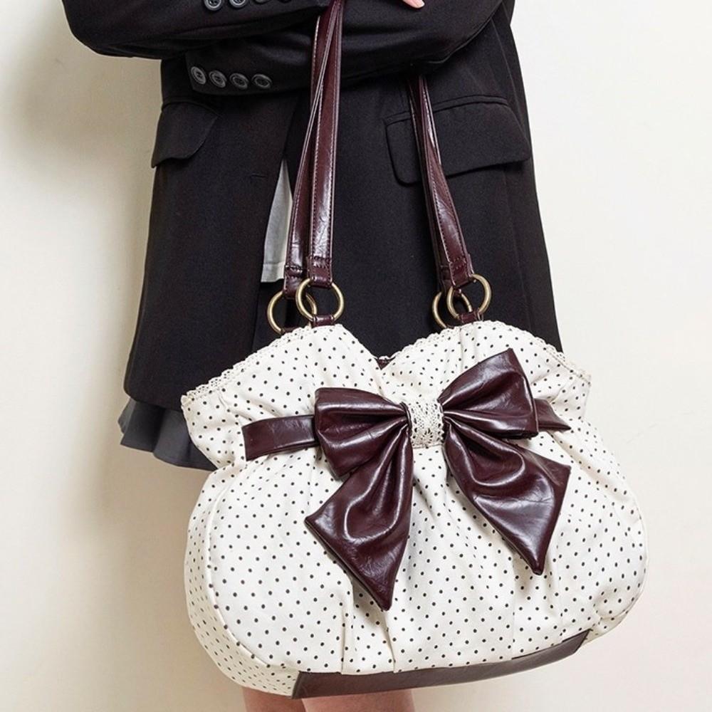 Dámské Kabelky Velká Kapacita Univerzální Taška přes Rameno s Mašlí Trendy Taška Tote s Puntíky Kancelářská Dáma