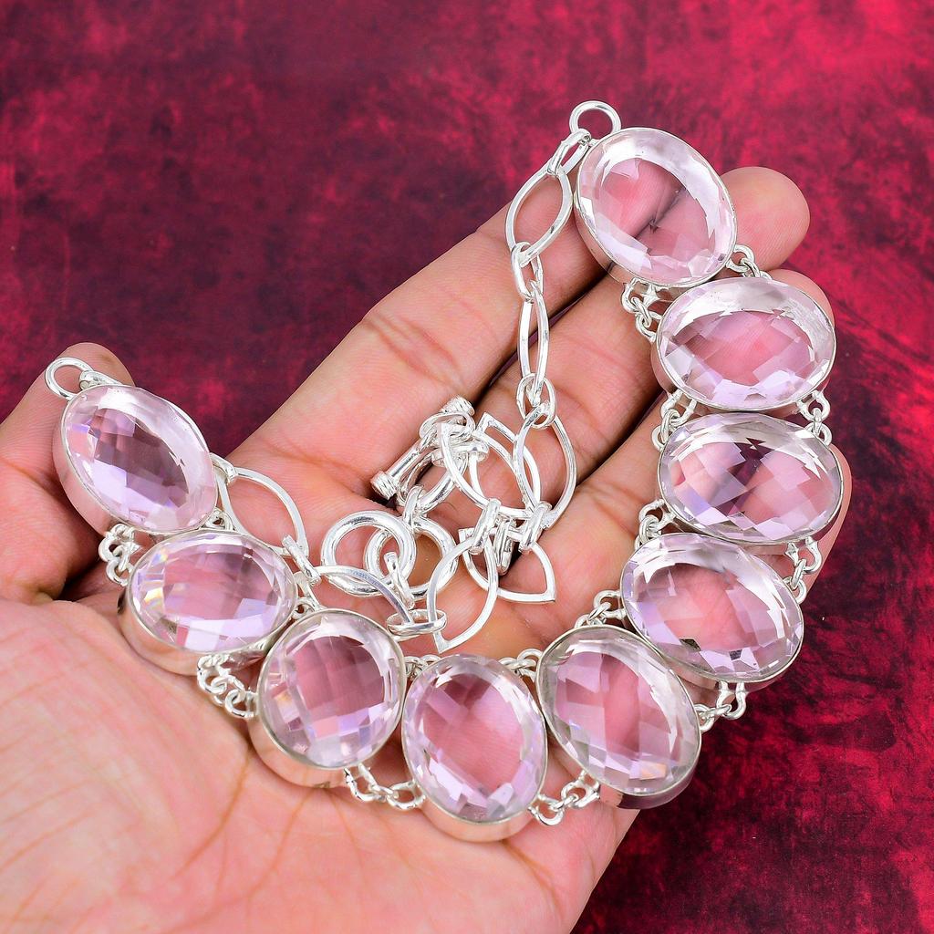 Faceted Pink Kunzite Handmade Gemstone Jewelry, 925 Solid Sterling Silver Necklace Unique Design Jewelry, For Women