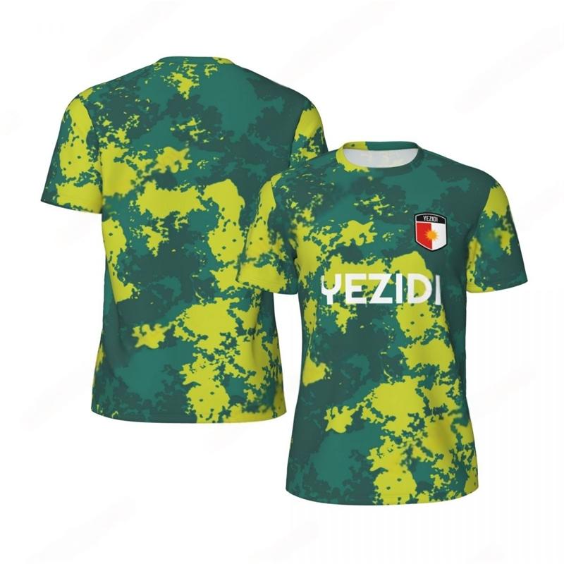 Fashion Yezidi Flag Graphic Football T Shirts For Men Trend 3D National Emblem Printed Sports T-shirts Loose Breathable Tees