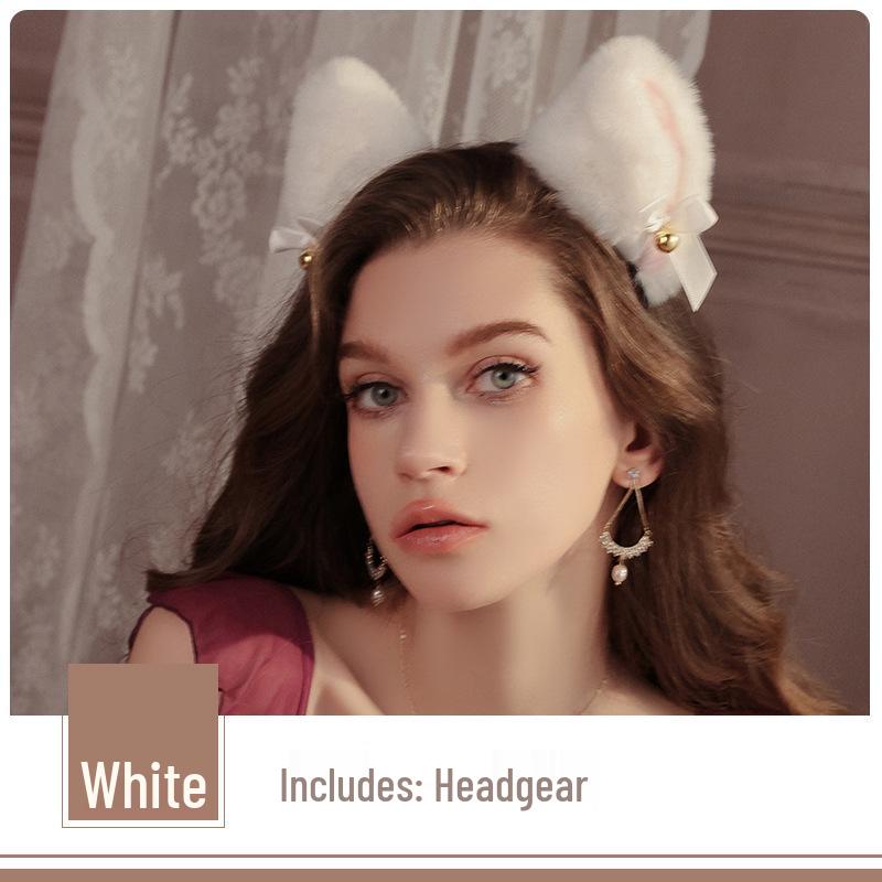 

Розовый плюшевый ободок с кошачьими ушками, бантом и колокольчиком - Женский аксессуар для волос One Size белый