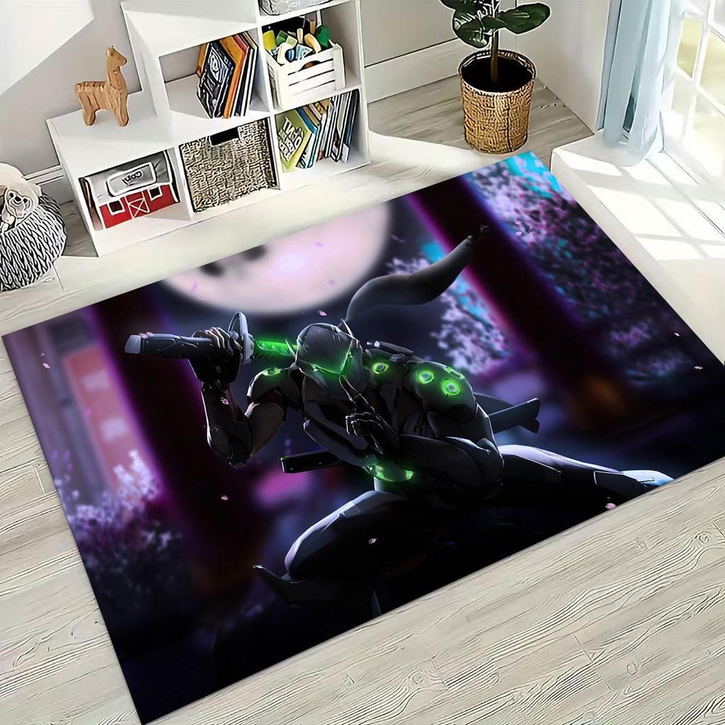 Game OW Overwatch D.VA Mei Reaper Cartoon 3D Rug for Bedroom Living Room Sofa Home Doormat Decor, Large Kids Non-slip Floor Mat